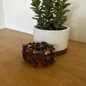 Y2K Gold & Brass toned faux gemstone bracelet Elastic Maximalist Chunky Party